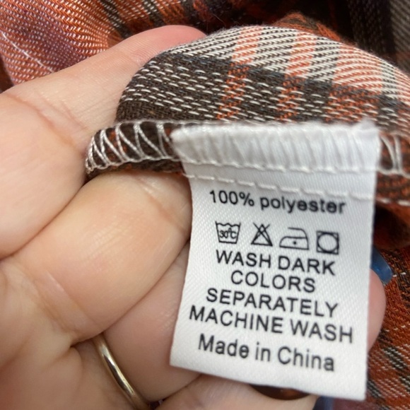 Orange and Brown Plaid Flannel Shirt XXL W Journey Graphic on back - Picture 4 of 7